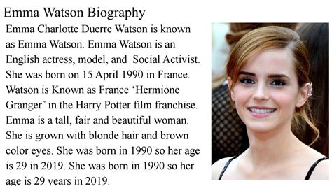 Emma's Personal Information: Age, Height, and Nationality